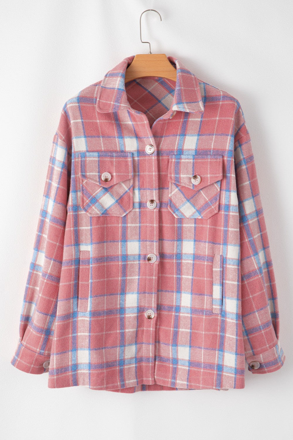 💗Plaid Button Up Long Sleeve Shacket