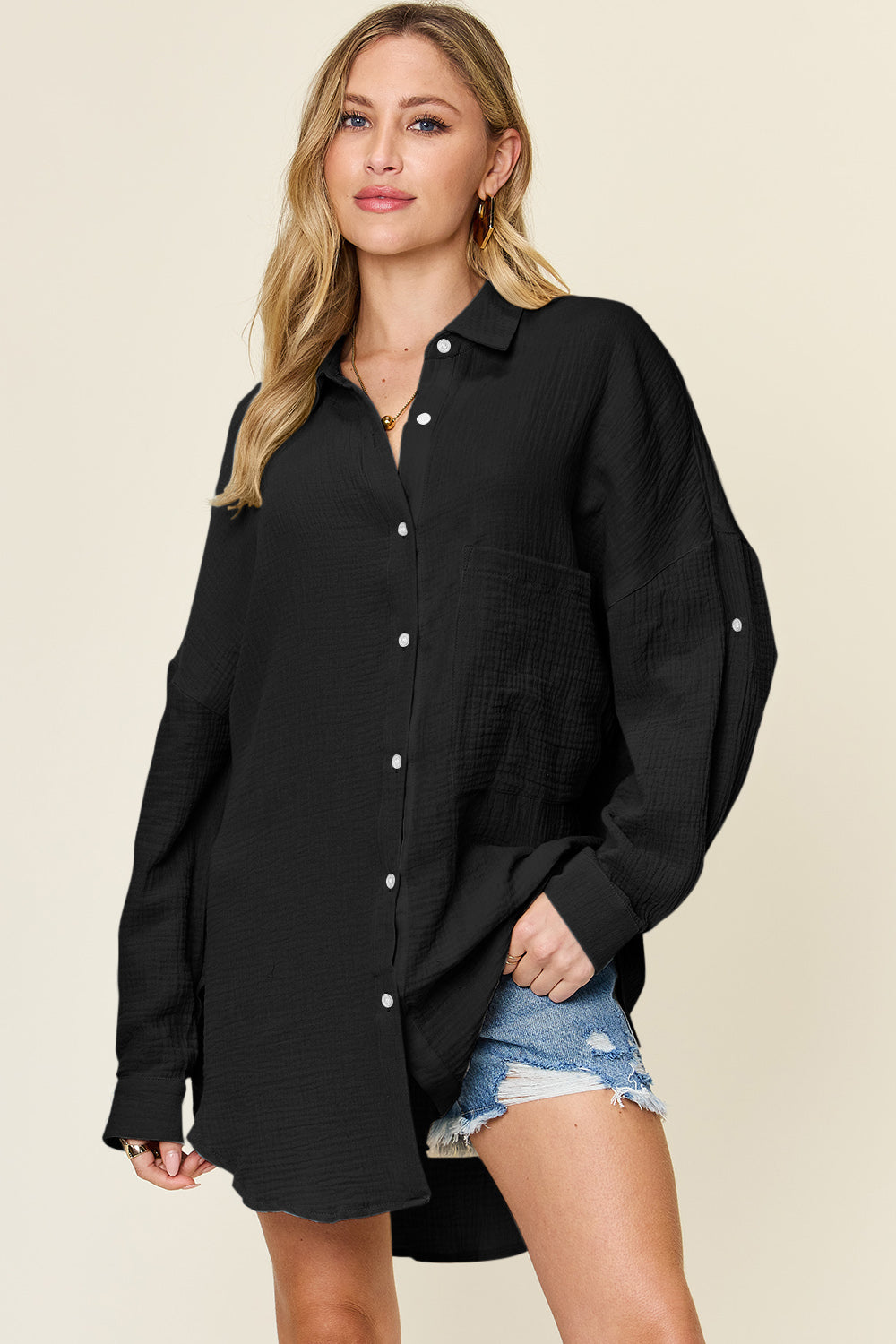 Pocketed Texture Button Up Shirt