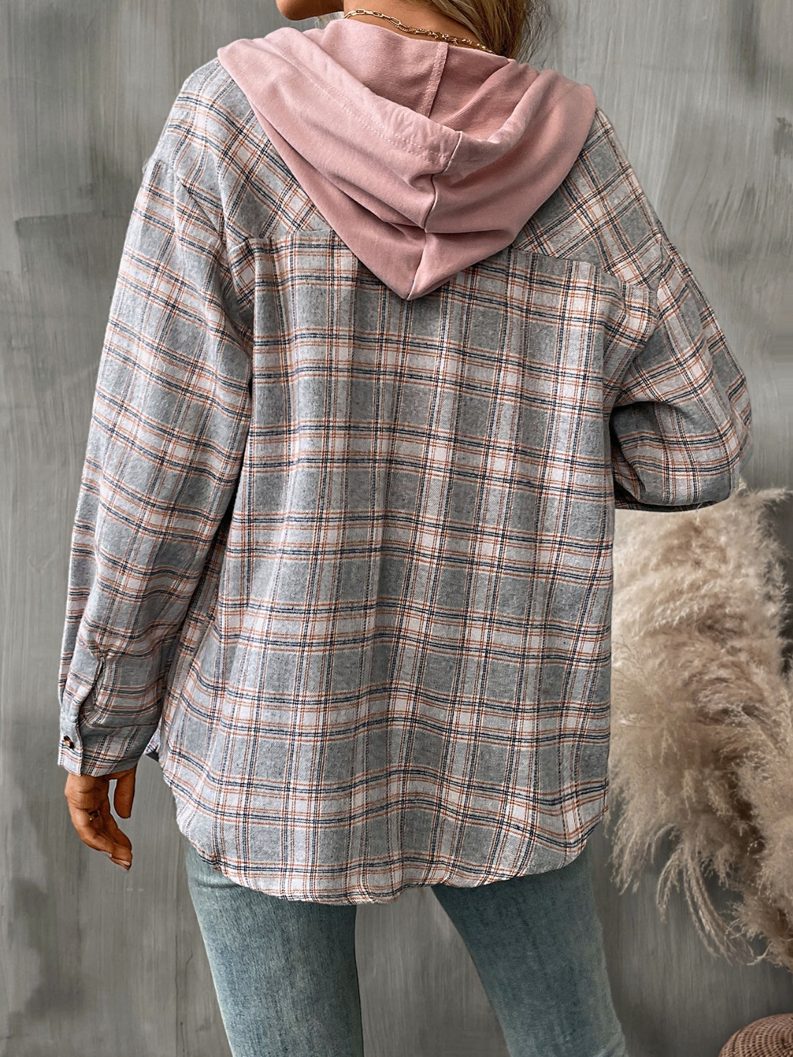 Plaid Long Sleeve Hooded Shirt