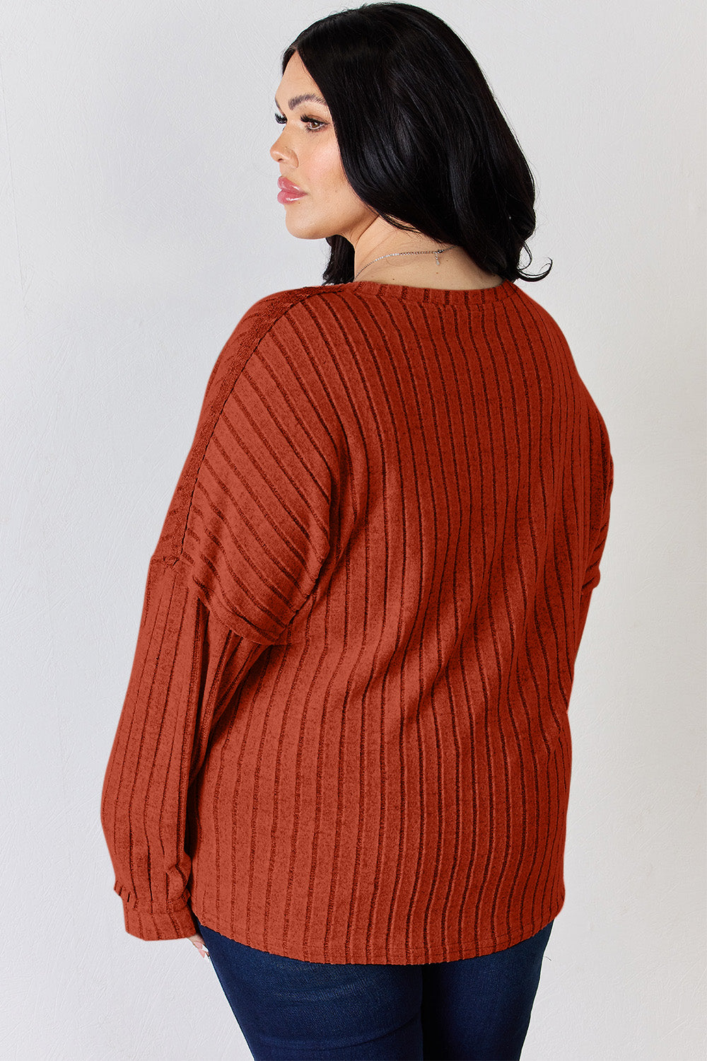 Ribbed Half Button Long Sleeve Shirt