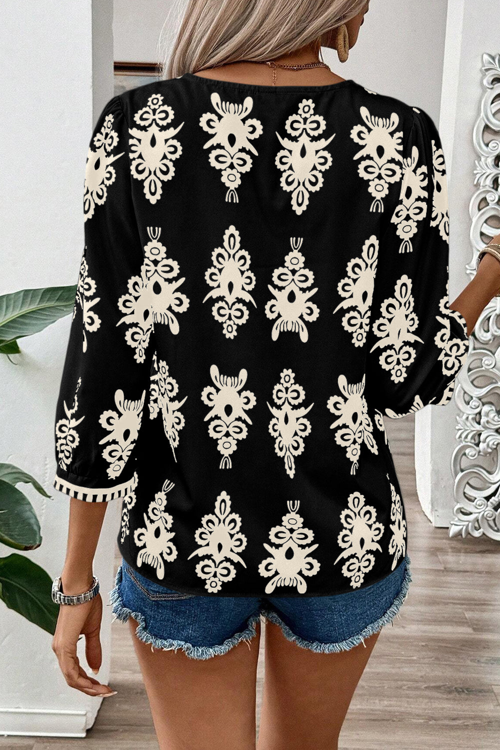 Vintage Geometric 3/4 Sleeve Blouse