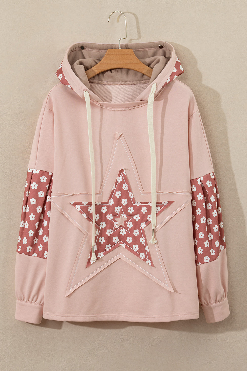 Floral Star Patchwork Drawstring Hoodie