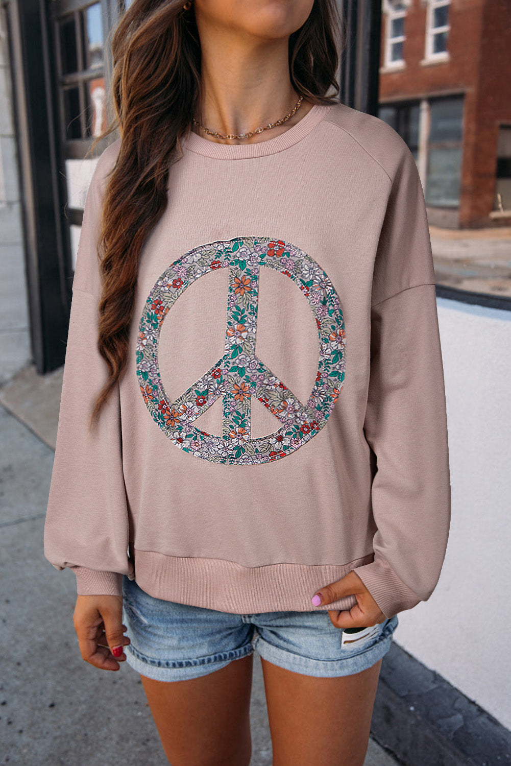 Floral Peace Symbol Patchwork Sweatshirt