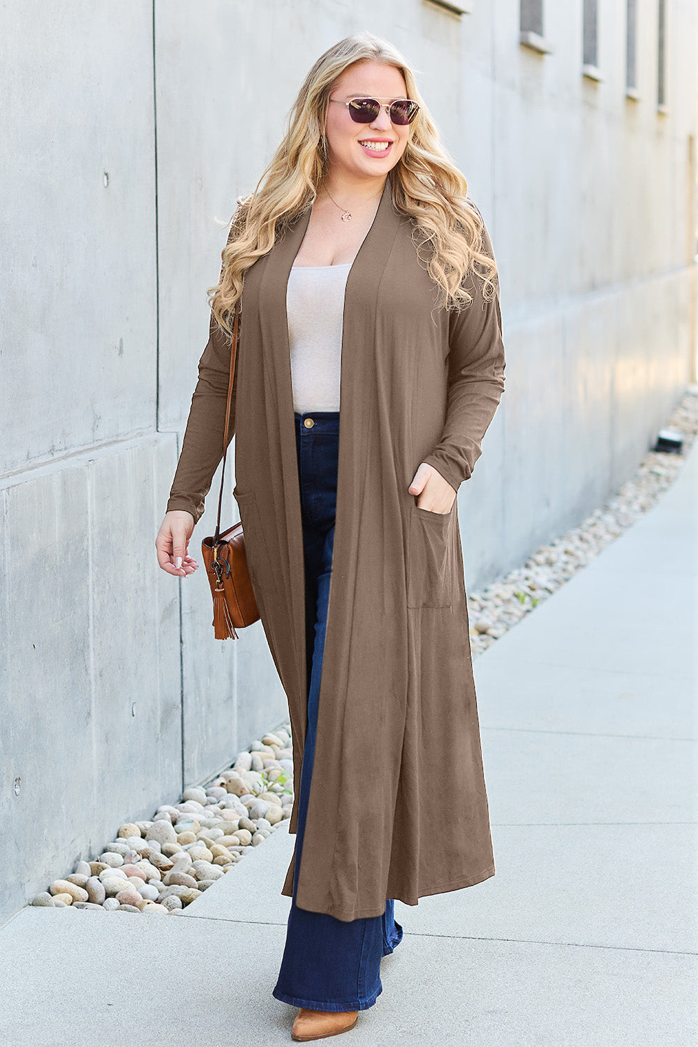 Open Front Long Sleeve Pocket Cardigan