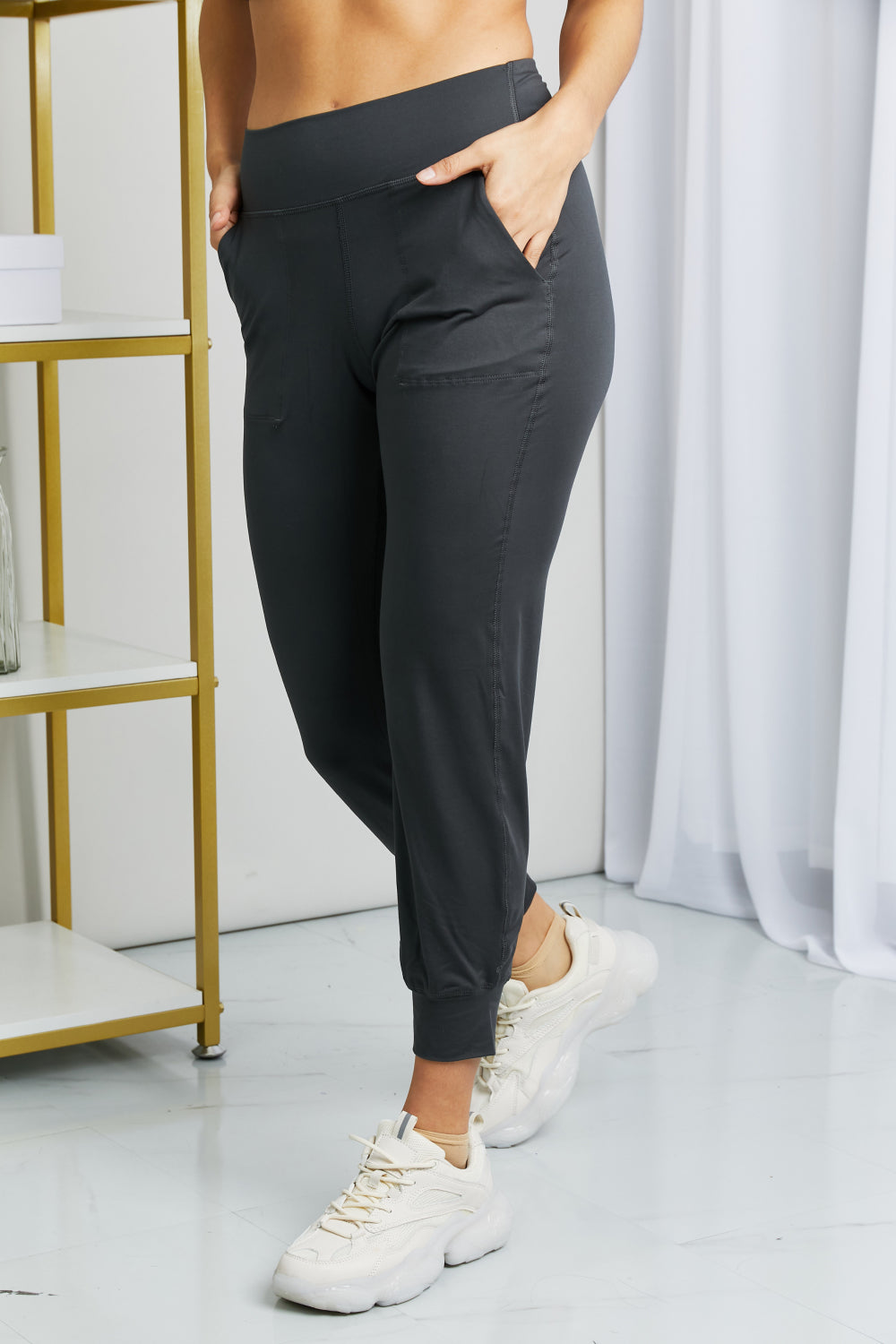 Charcoal Wide Waistband Cropped Joggers