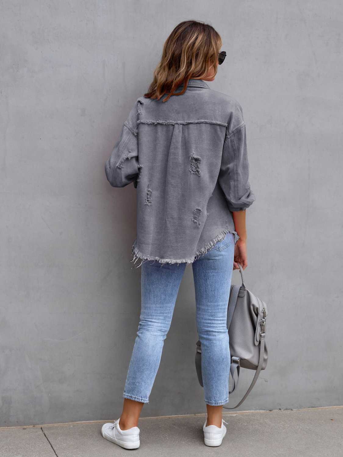 🤍Distressed Drop Shoulder Denim Jacket