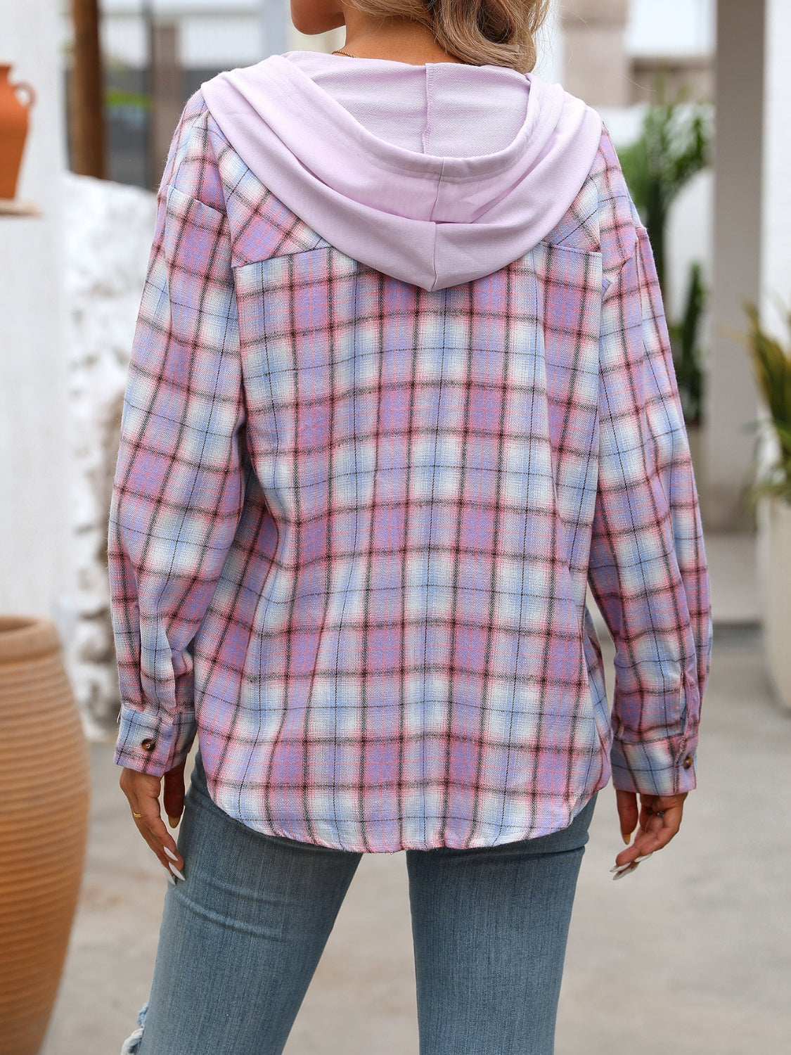 Plaid Long Sleeve Hooded Shirt