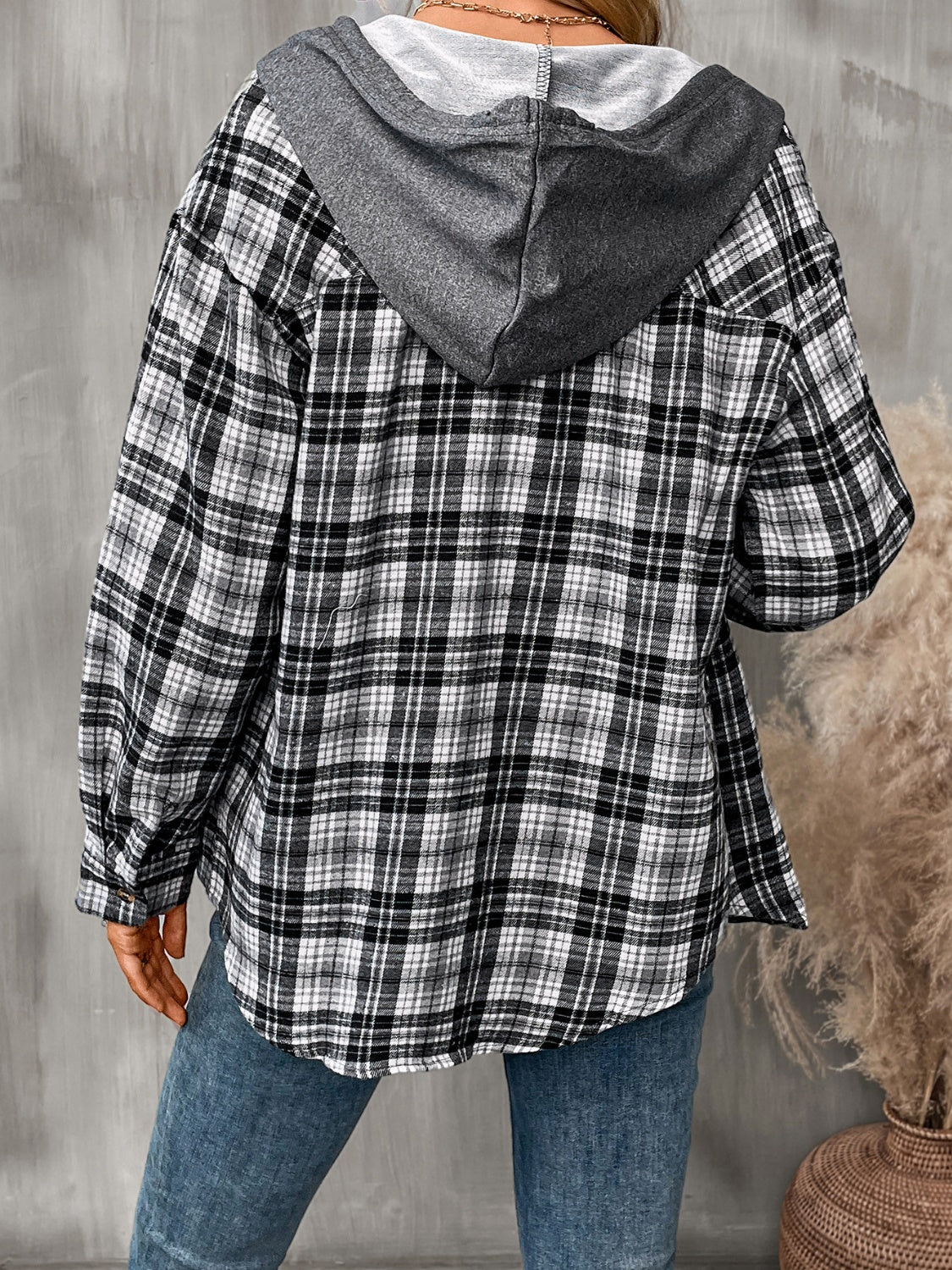 Plaid Long Sleeve Hooded Shirt