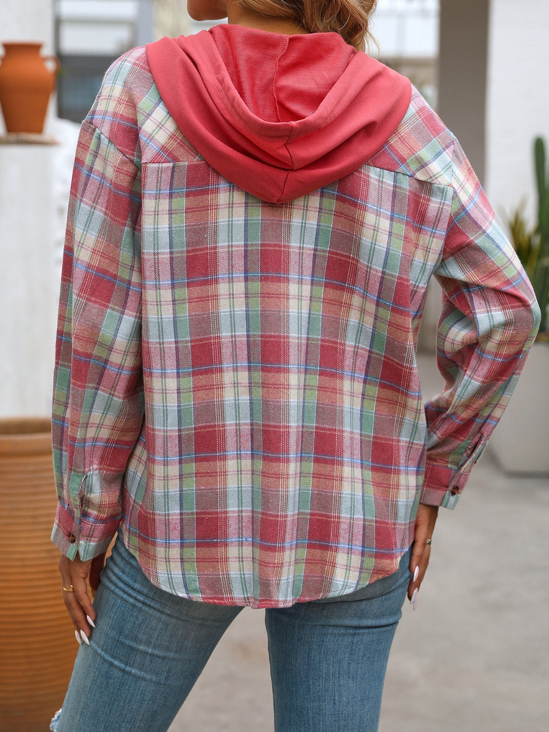 Plaid Long Sleeve Hooded Shirt