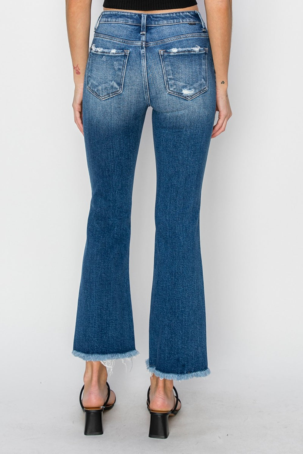 RISEN Frayed Step Hem Ankle Straight Jeans