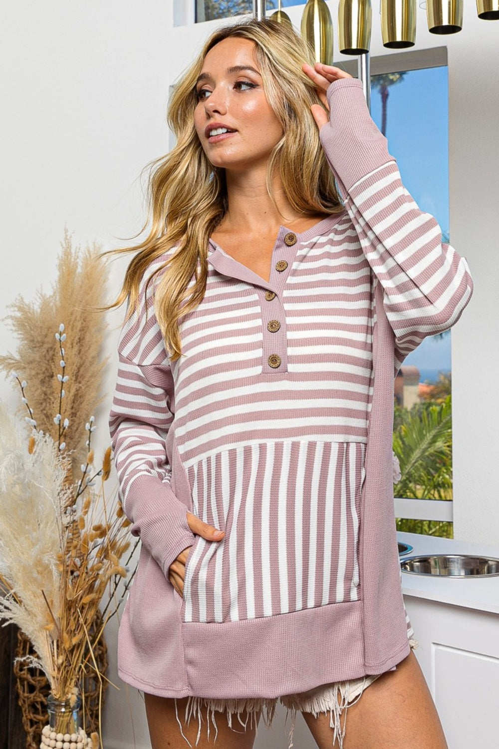 BiBi 🌸Striped Thumbhole Long Sleeve Top