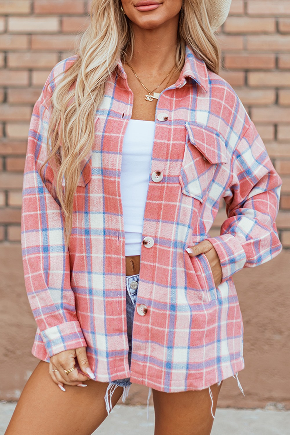 💗Plaid Button Up Long Sleeve Shacket