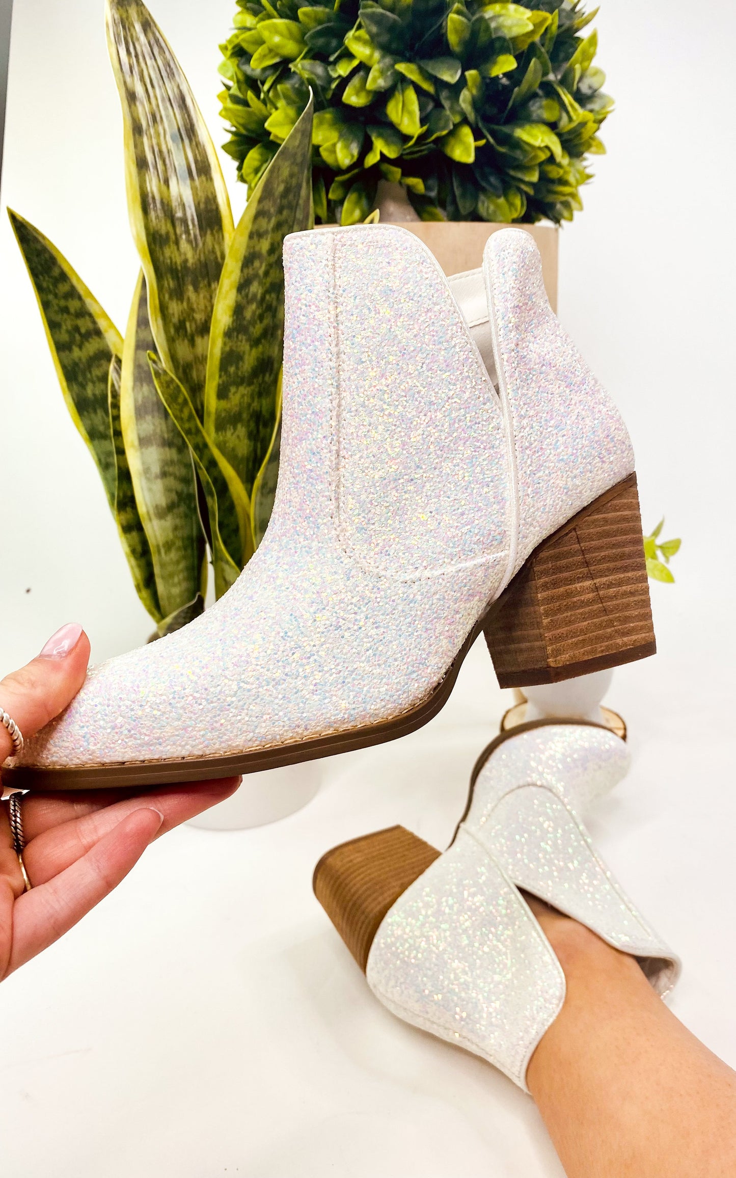 Fiera White Glitter Booties