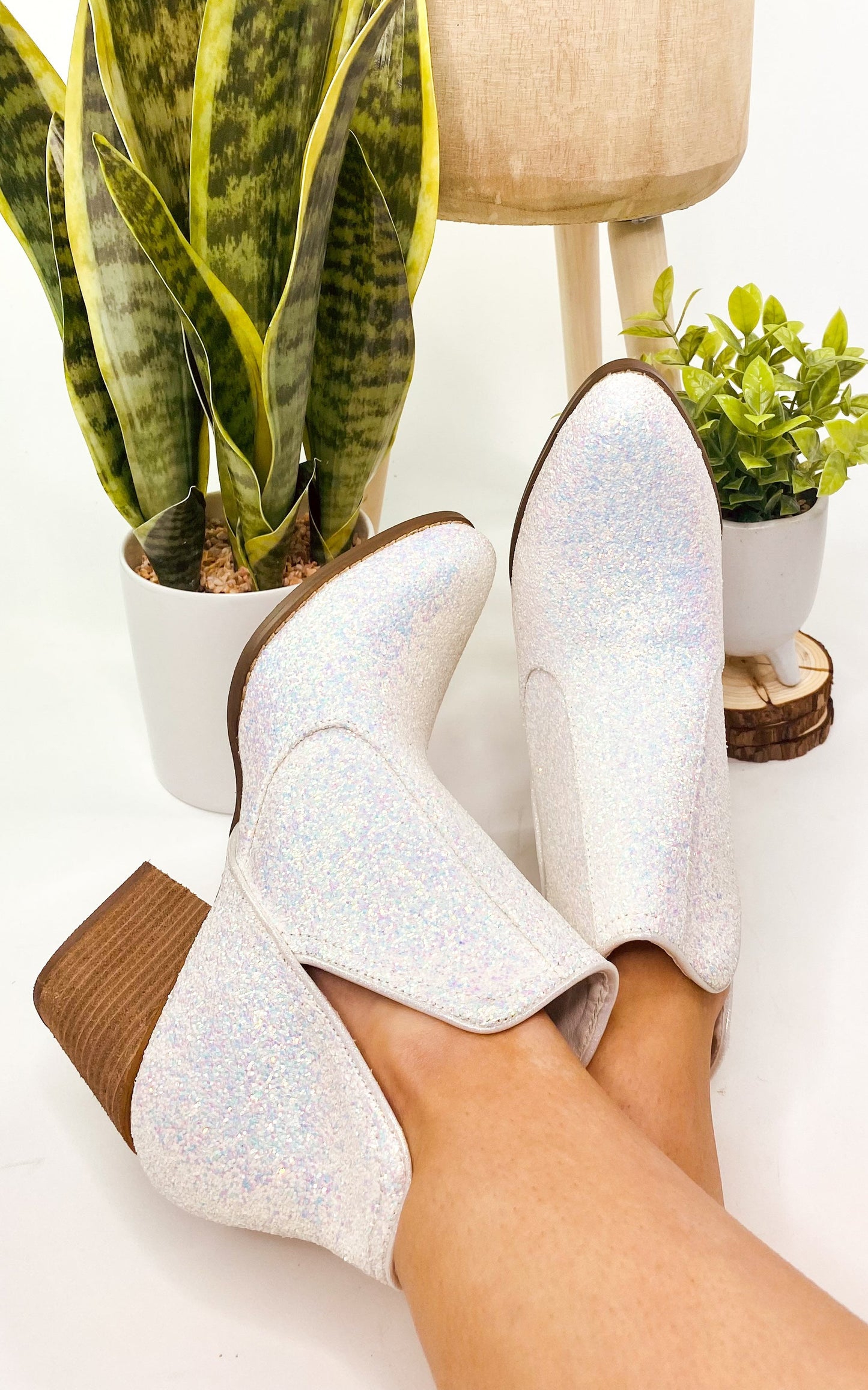 Fiera White Glitter Booties