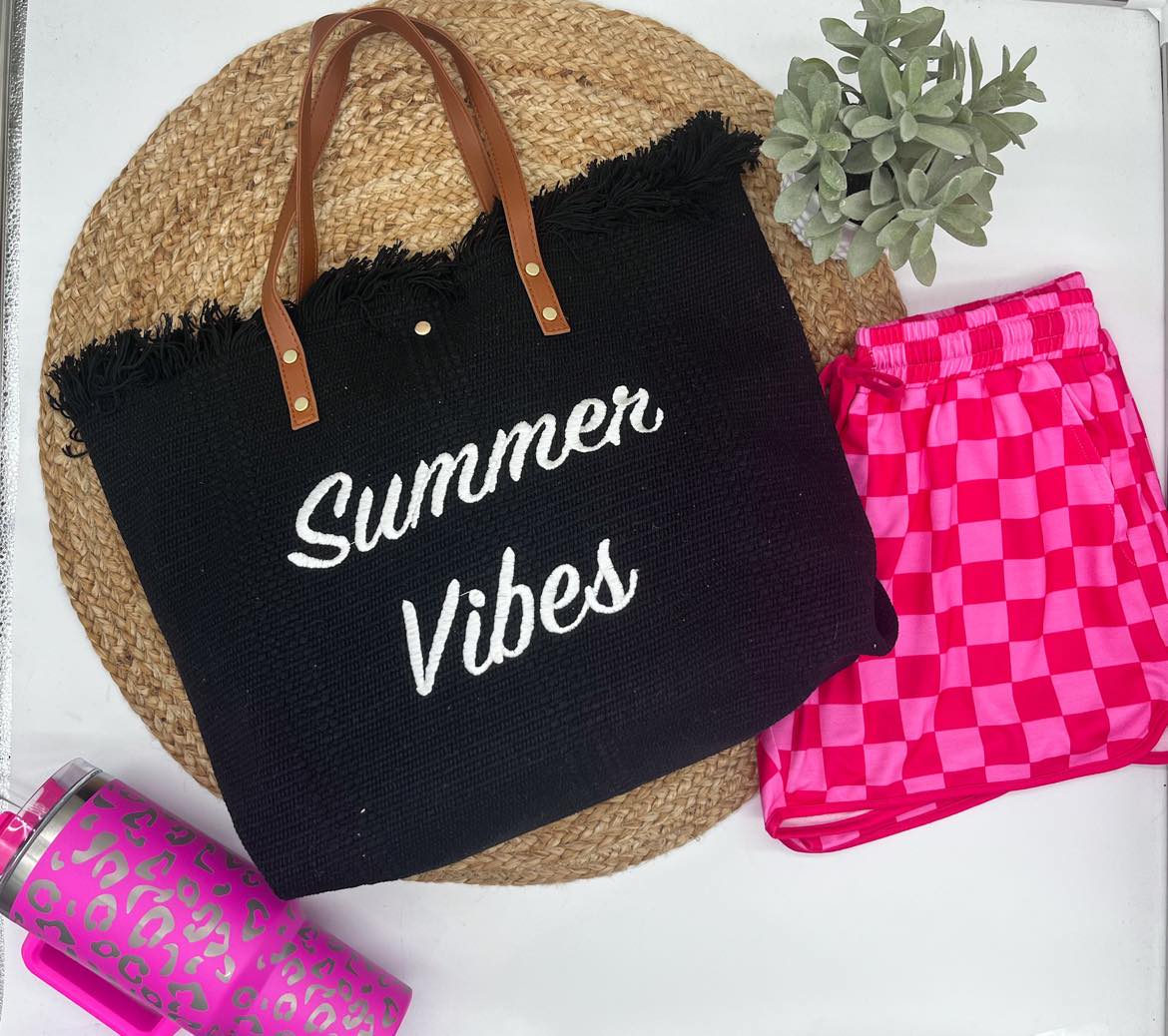 rts: Summer Vibes embroidered Knitted Canvas Tote-