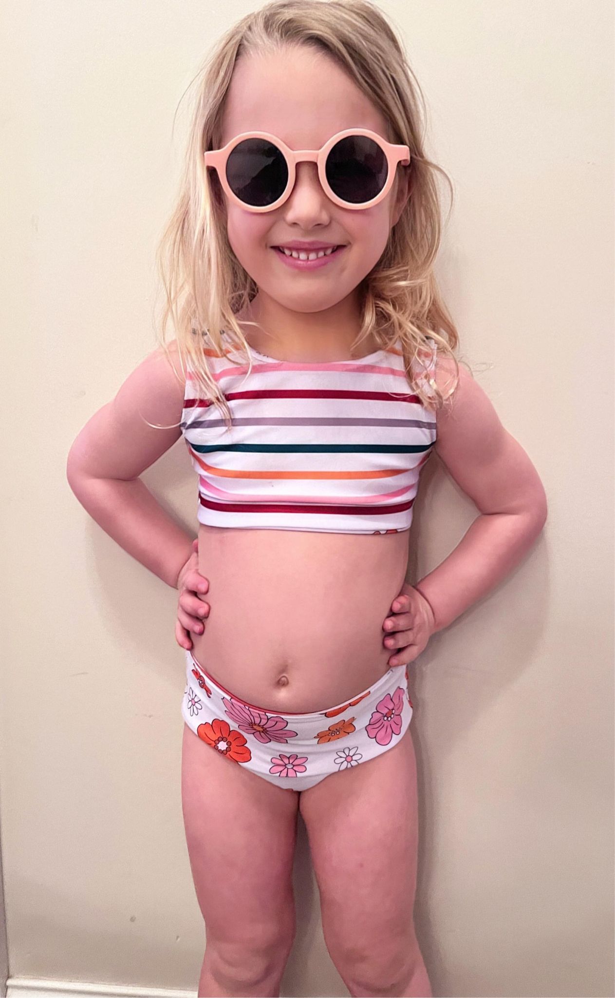 RTS: Retro flower and stripes kids reversible swim-