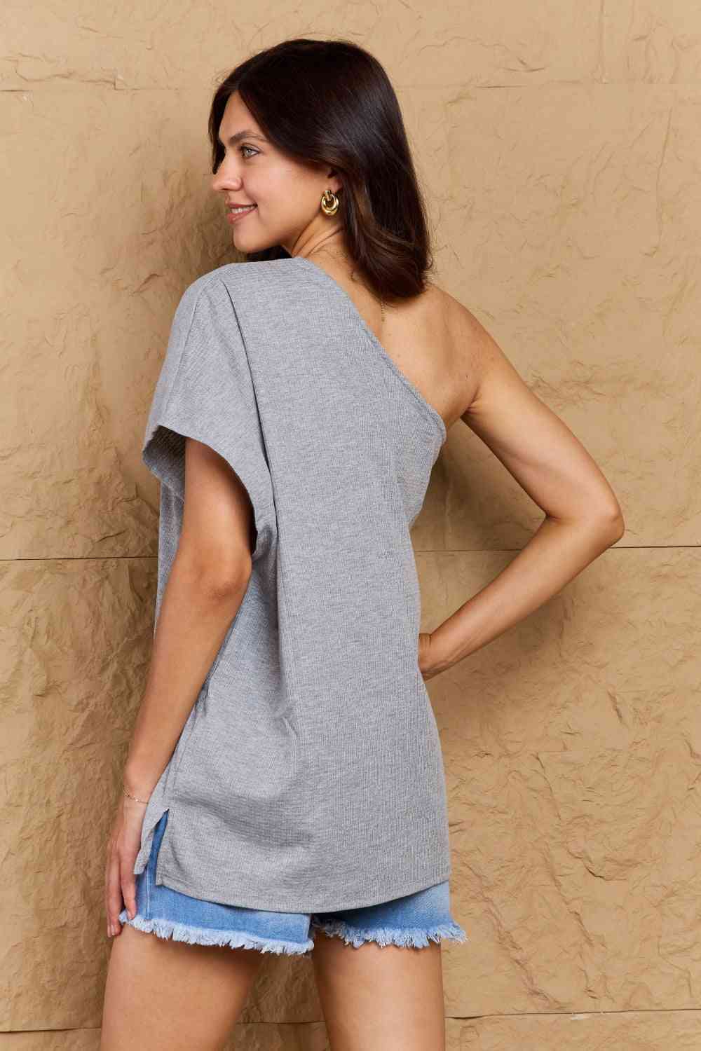 Light Gray One Shoulder Loose Top