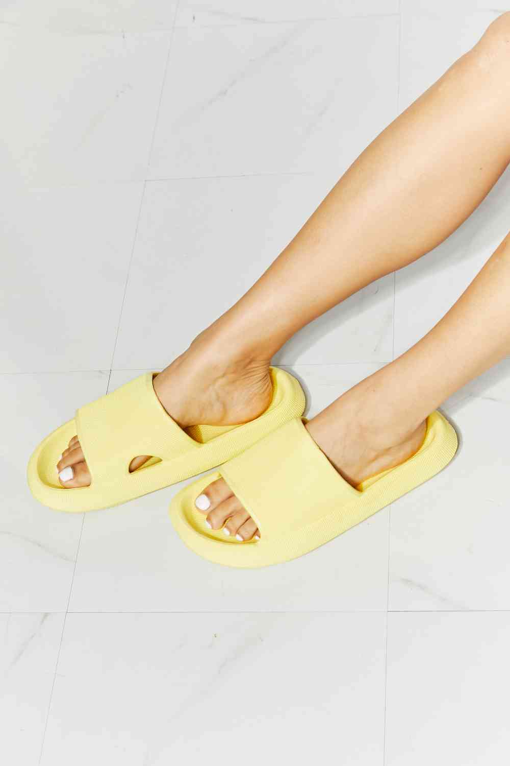 Open Toe Sandal Slide in Yellow