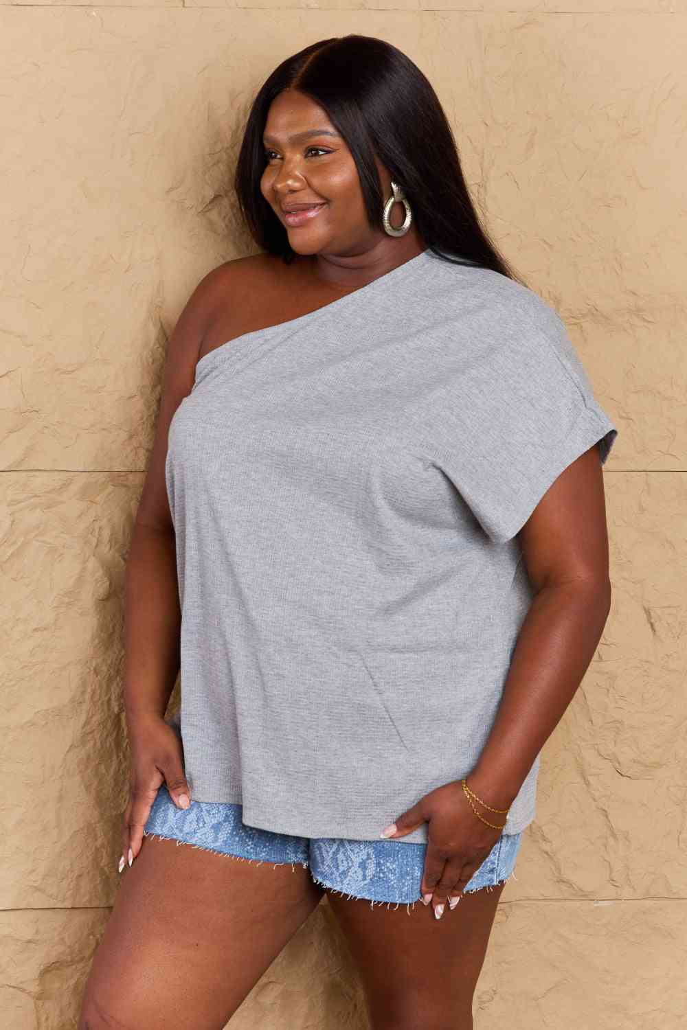 Light Gray One Shoulder Loose Top