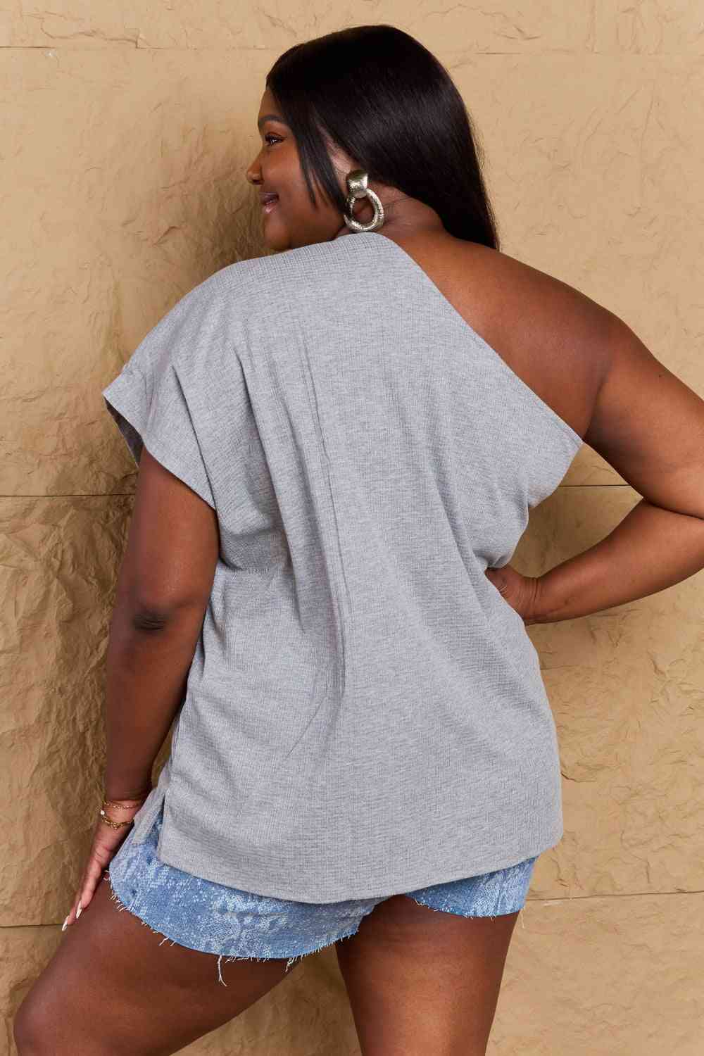 Light Gray One Shoulder Loose Top