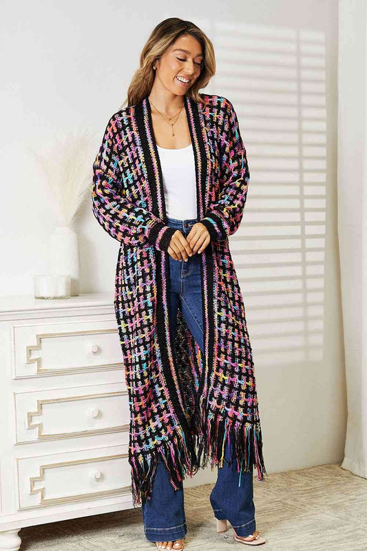 💕Multicolored Open Front Fringe Hem Cardigan