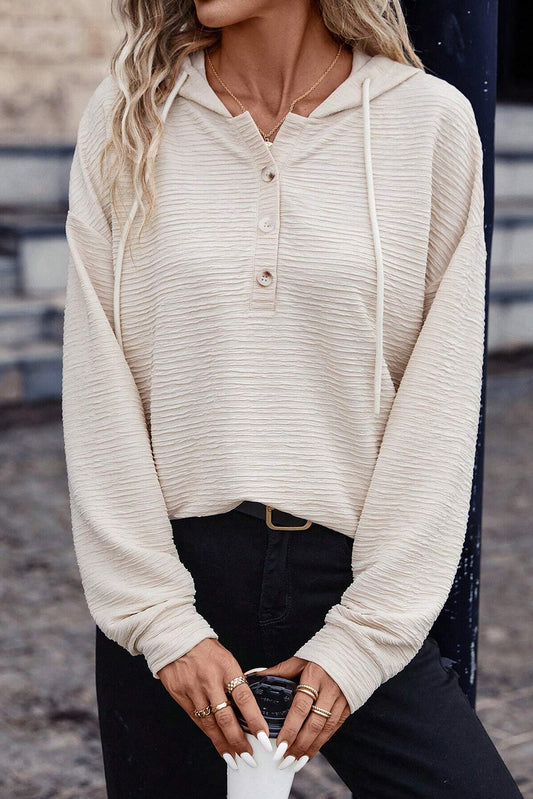 Ivory Half Button Dropped Shoulder Hoodie