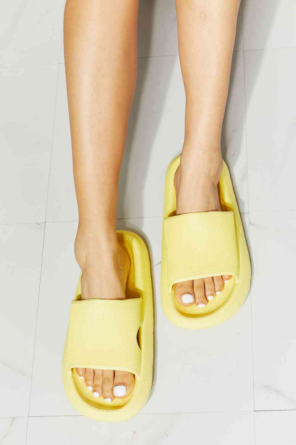 Open Toe Sandal Slide in Yellow