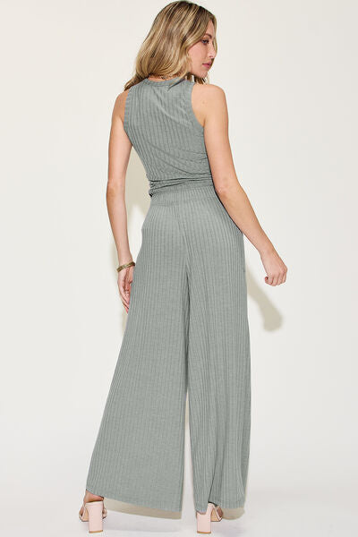 Ribbed Tank and Wide Leg Pants Set