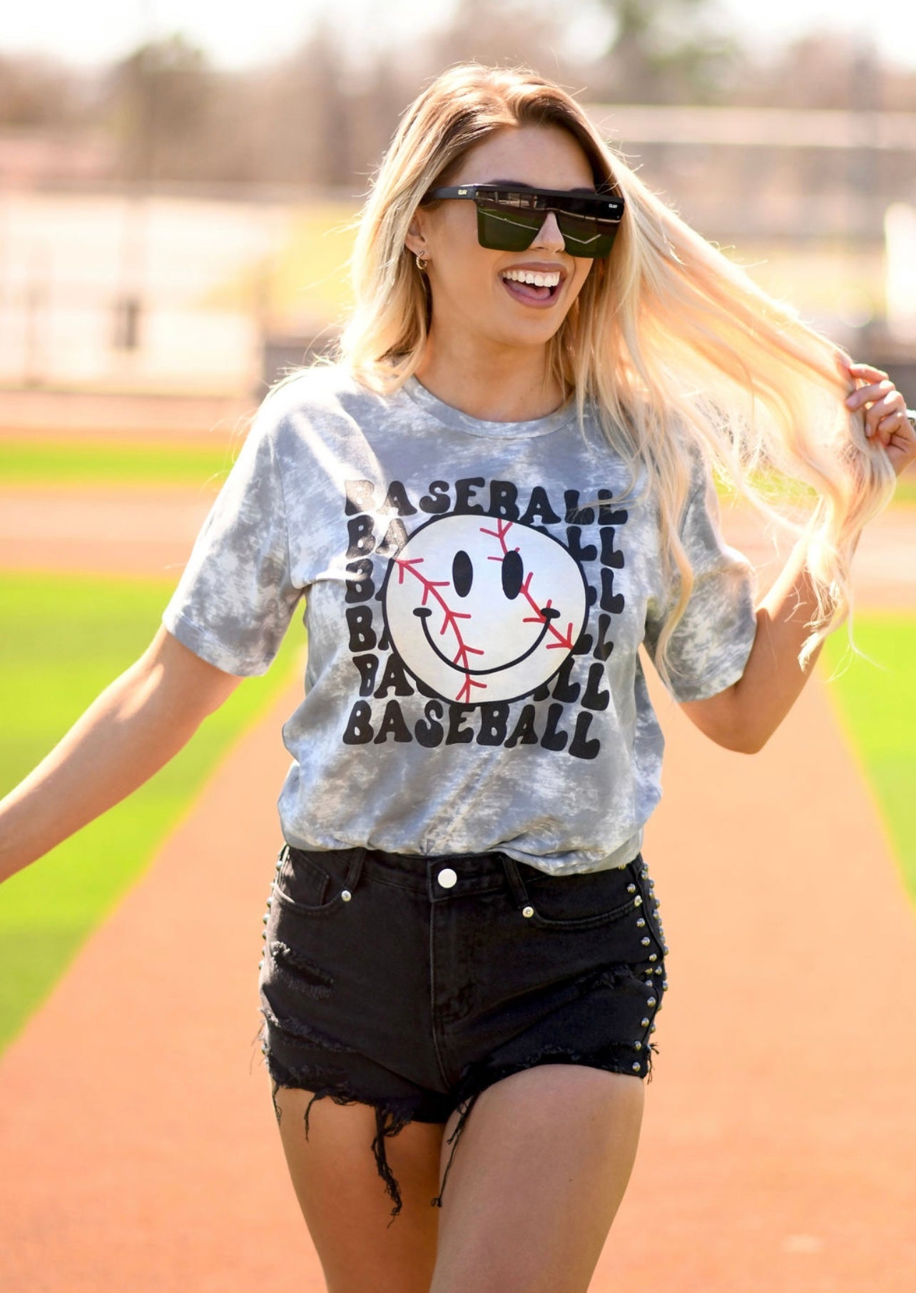 Baseball Smiley Tie Dye Tee